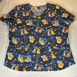 Disney Top Uniform/ medical Scrub Woman L-XL Lady and the Tramp Design